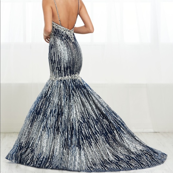COPY - Tiffany Designs Navy Blue and Silver Prom … - Picture 2 of 4
